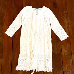 Melissa Odabash white eyelet embroidered midi length swim cover with tie…